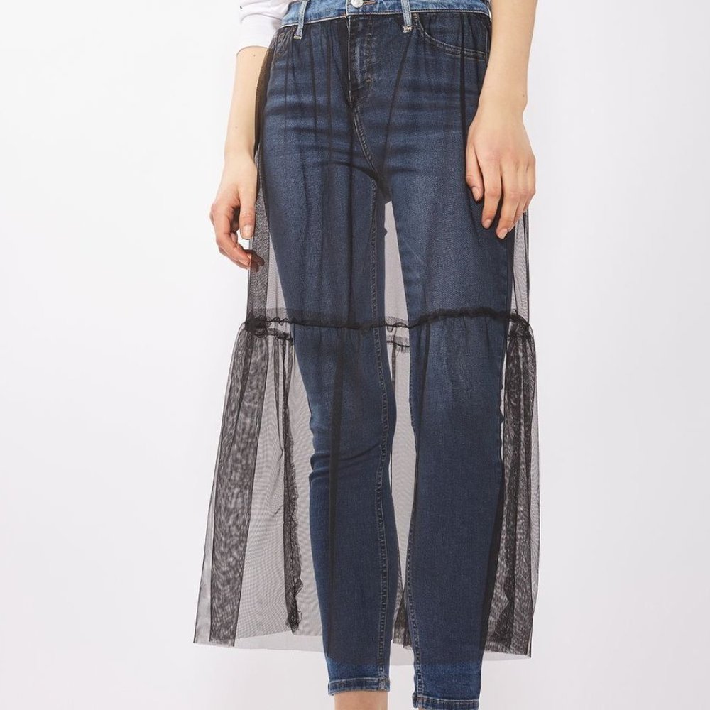 Topshop 'Jamie' Jean w/ Tulle Skirt Overlay